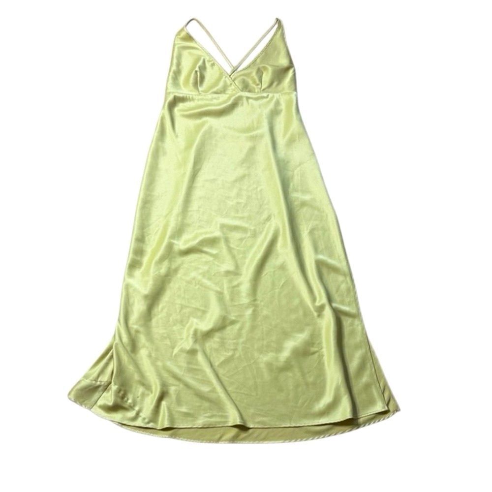 90s Vintage Victorias Secret lime Green Low Back Vneck Maxi Dress Large